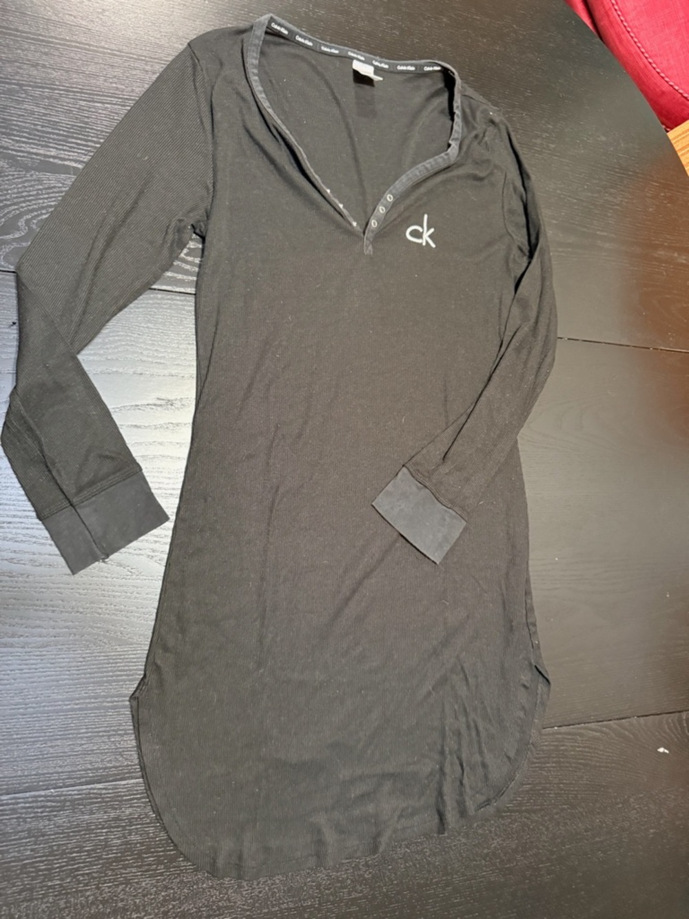 Calvin Klein Black Ribbed Long Sleeve Sleep Shirt